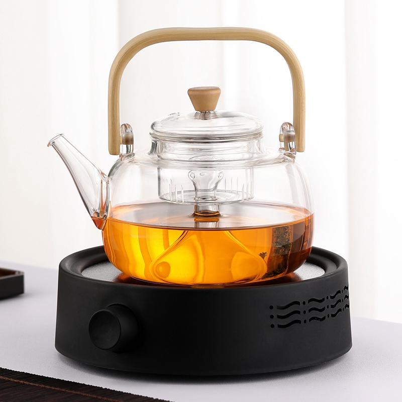Bamboo Handle Steaming Teapot (Type a) with Black Electric Ceramic Stove