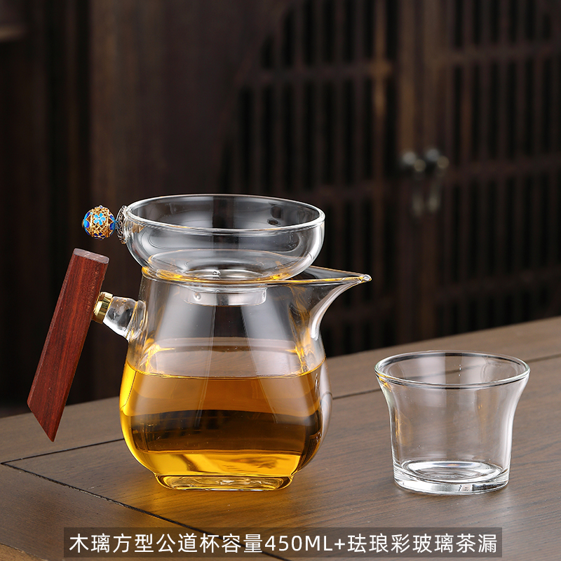 Wooden Square Fair Cup Capacity 450ml + Enamel Glass Tea Drain