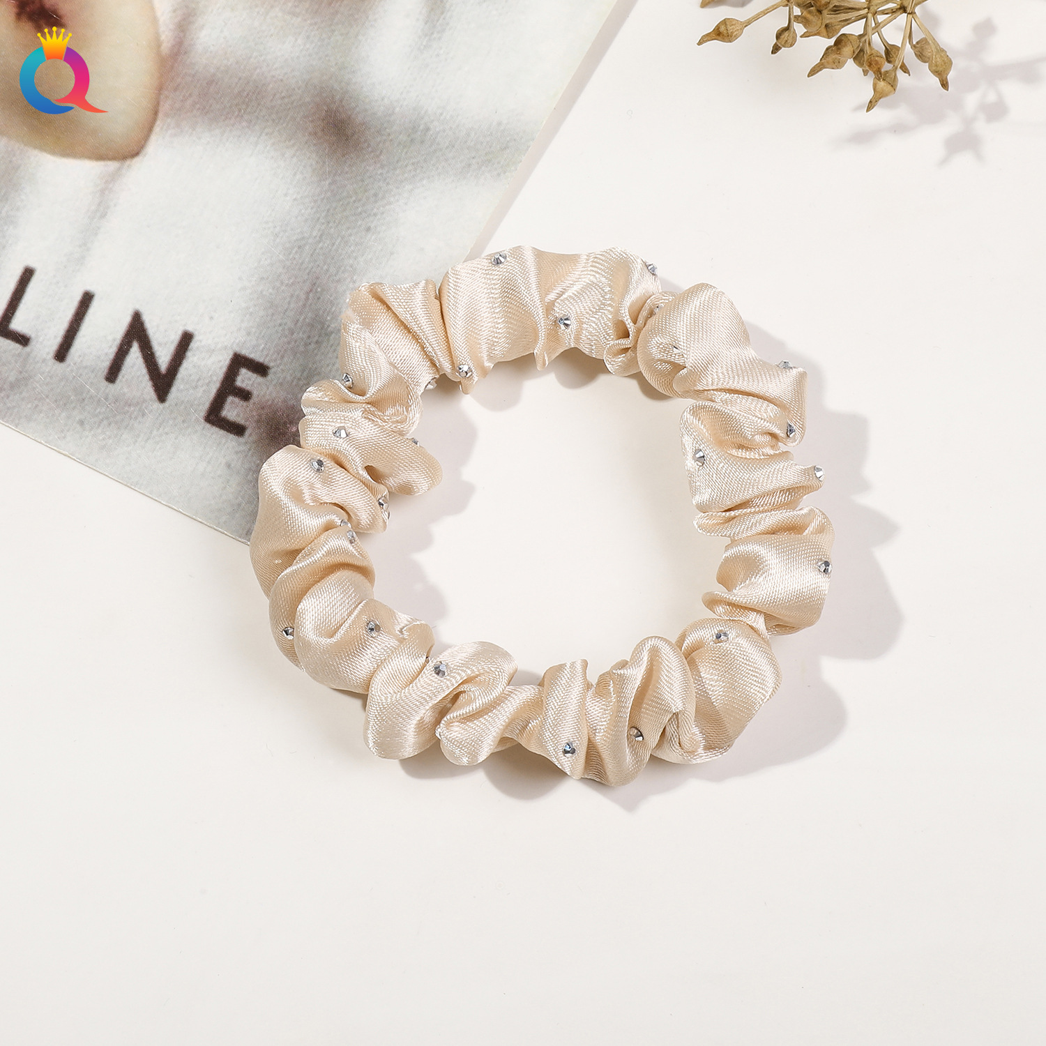 Satin Fine Diamond Hair Tie-Champagne