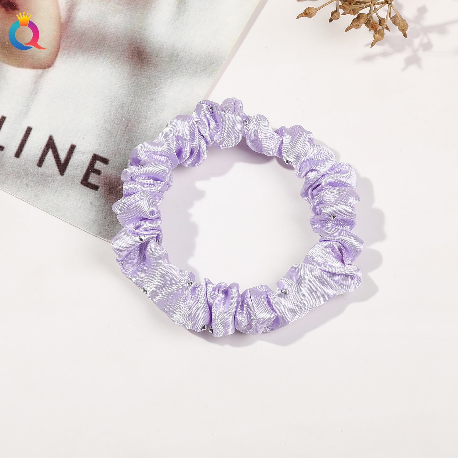 Satin Fine Diamond Hair Tie-Purple
