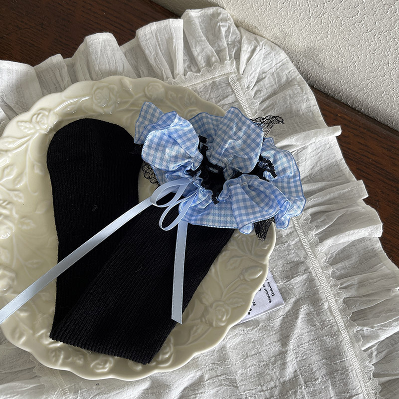 Blue Checkered Black Socks with Black Edges