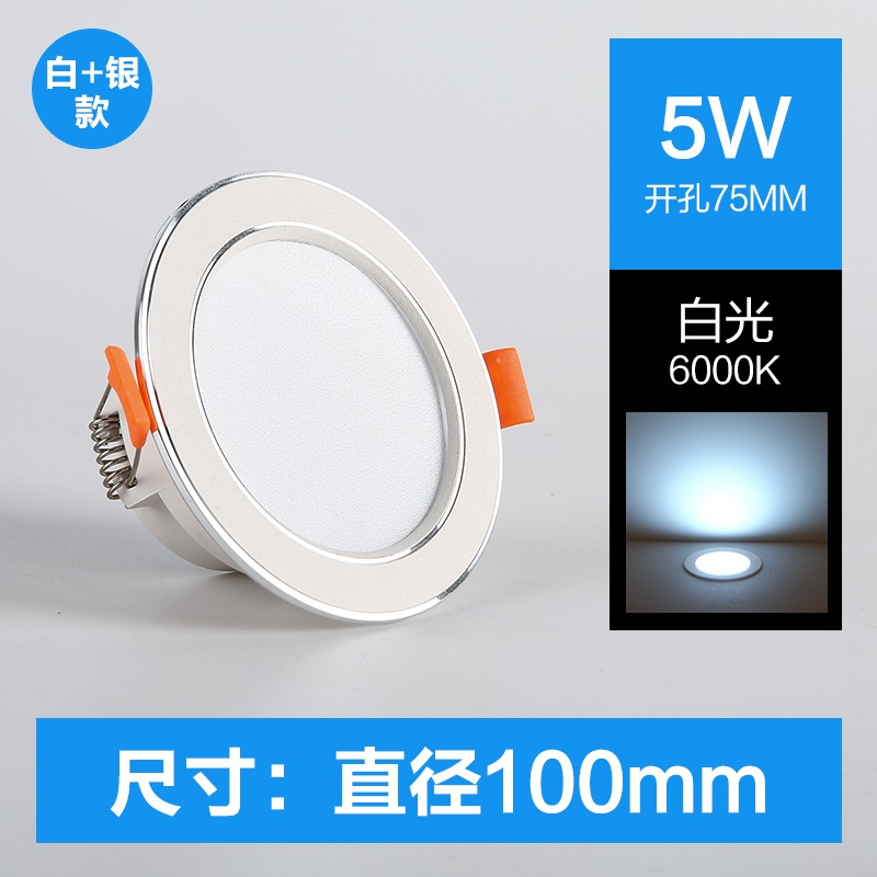 [HM-TD100]White+Silver-White Light 5W-Opening 75mm