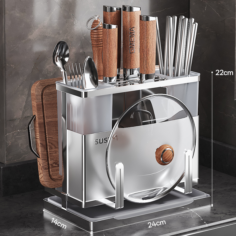 [304 Stainless Steel] Knife Holder | Double Chopstick Holder + Drain Tray