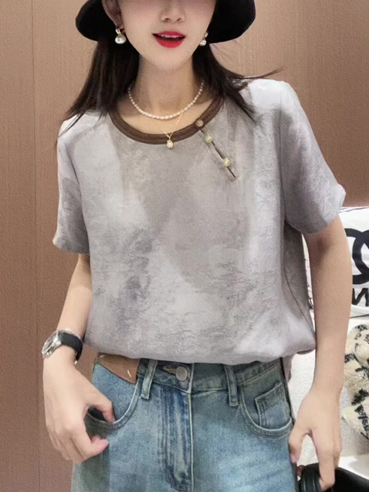 Gray Chinese Style Short Sleeves