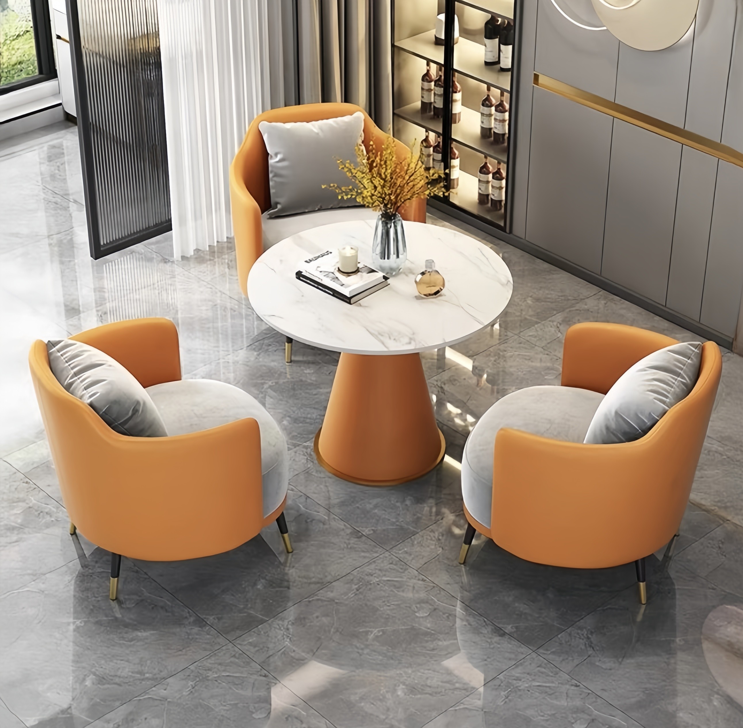 One Table and Three Chairs Orange