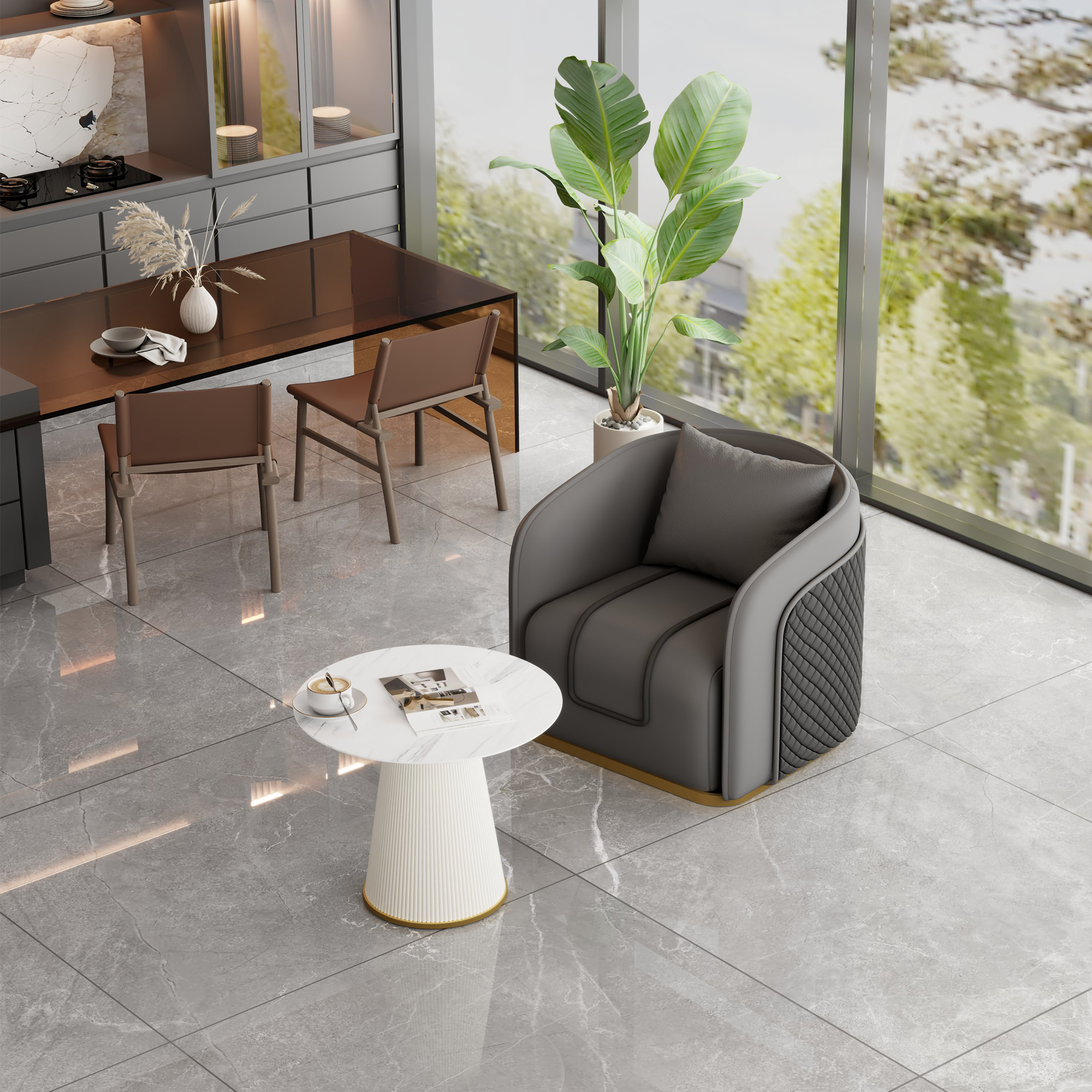 Gray Table and Chair [White Coffee Table]