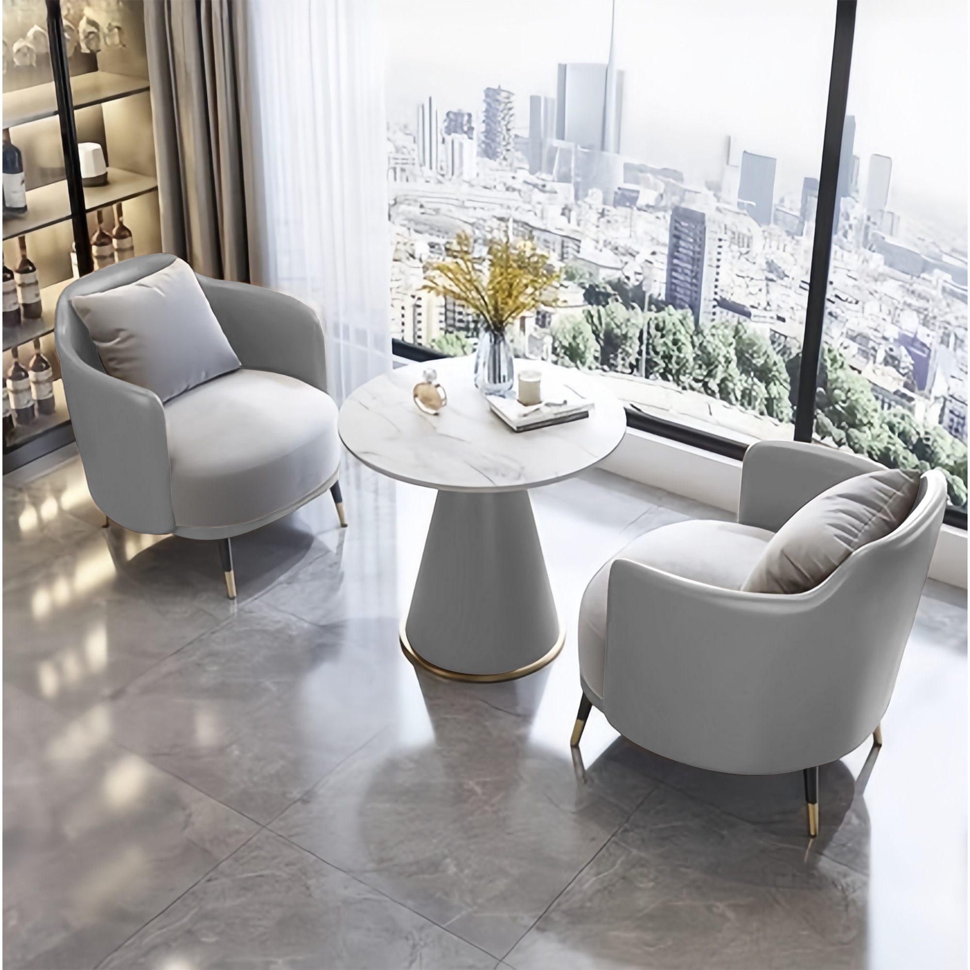 Type a Light Gray Table and Two Chairs