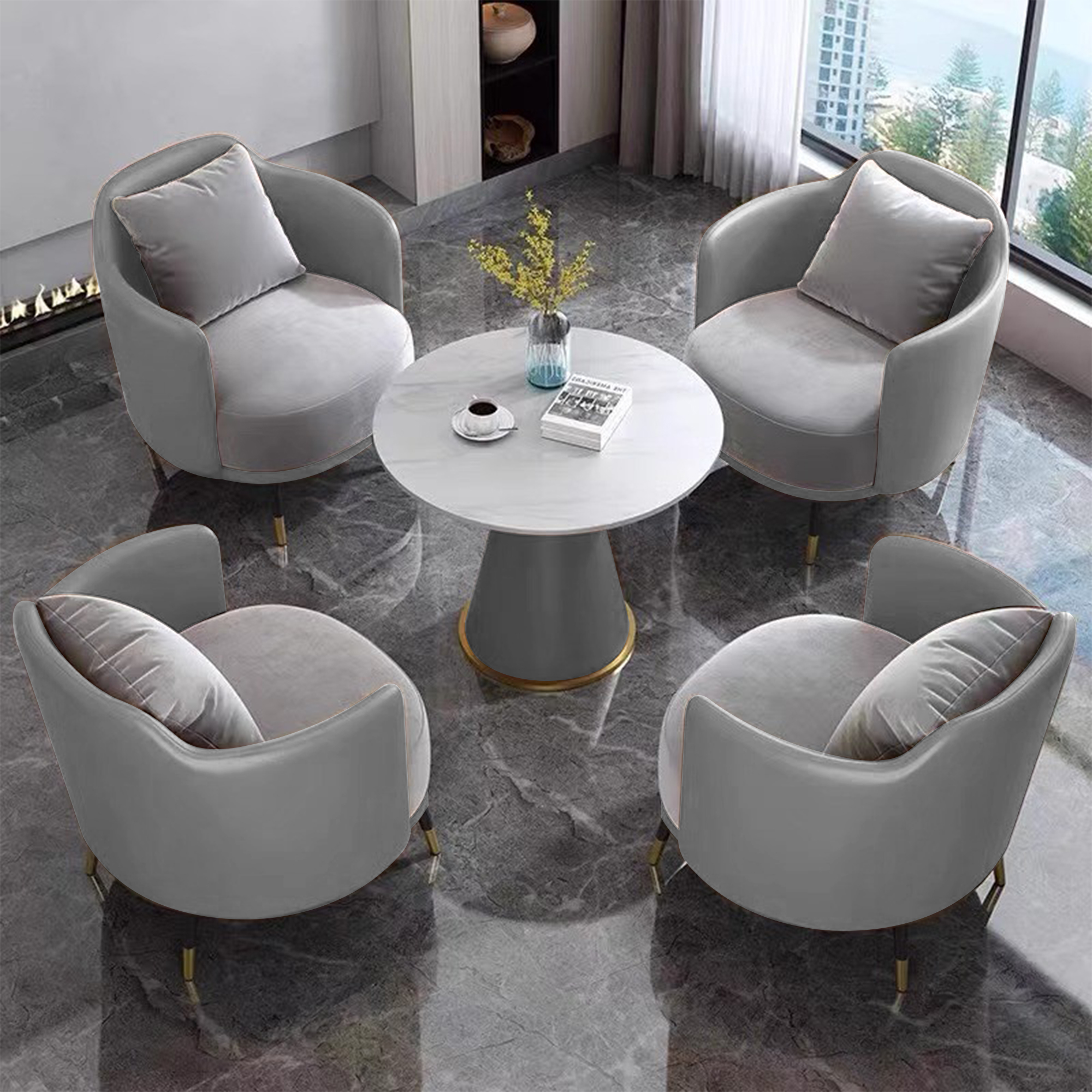 One Table and Four Chairs Light Gray