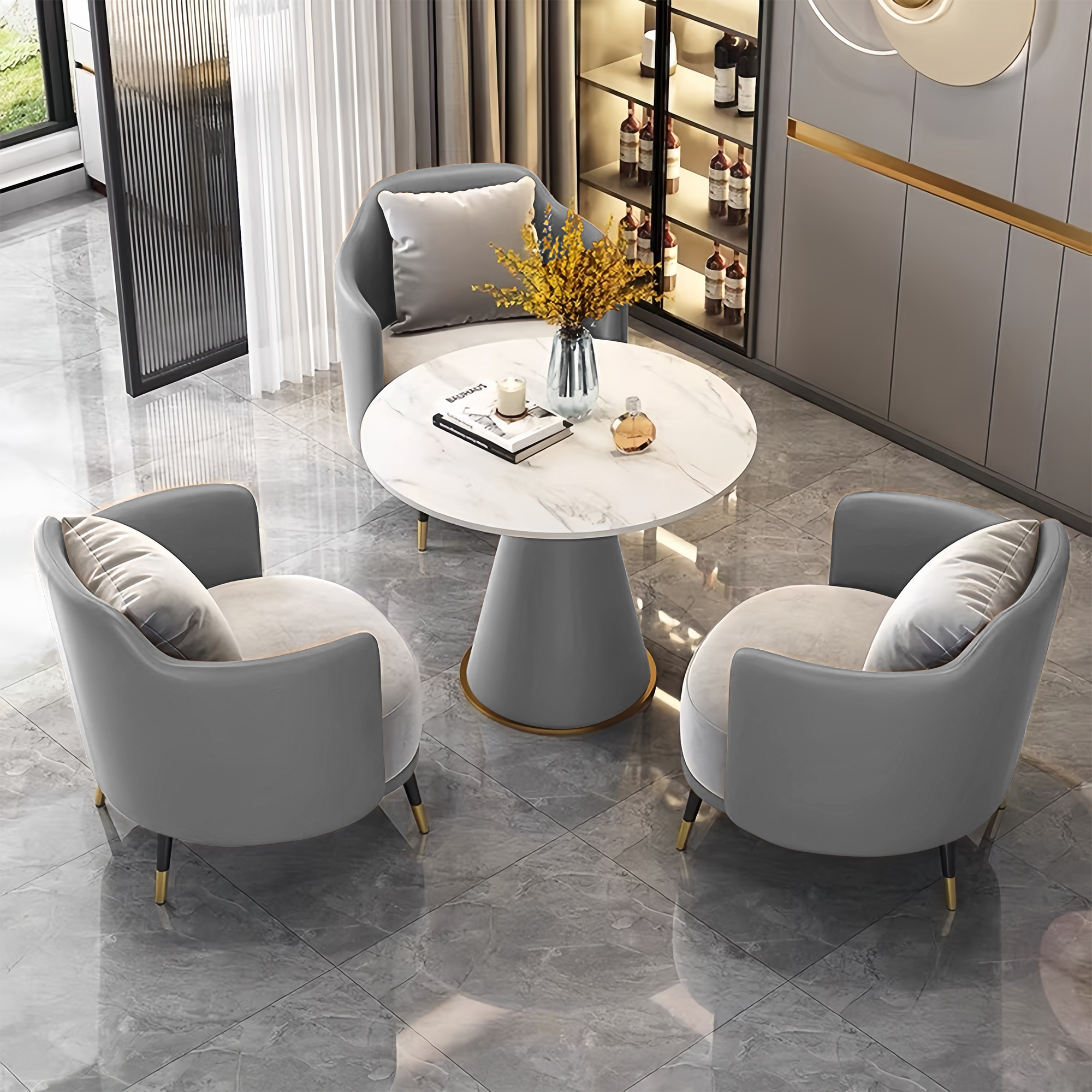 One Table and Three Chairs Light Gray