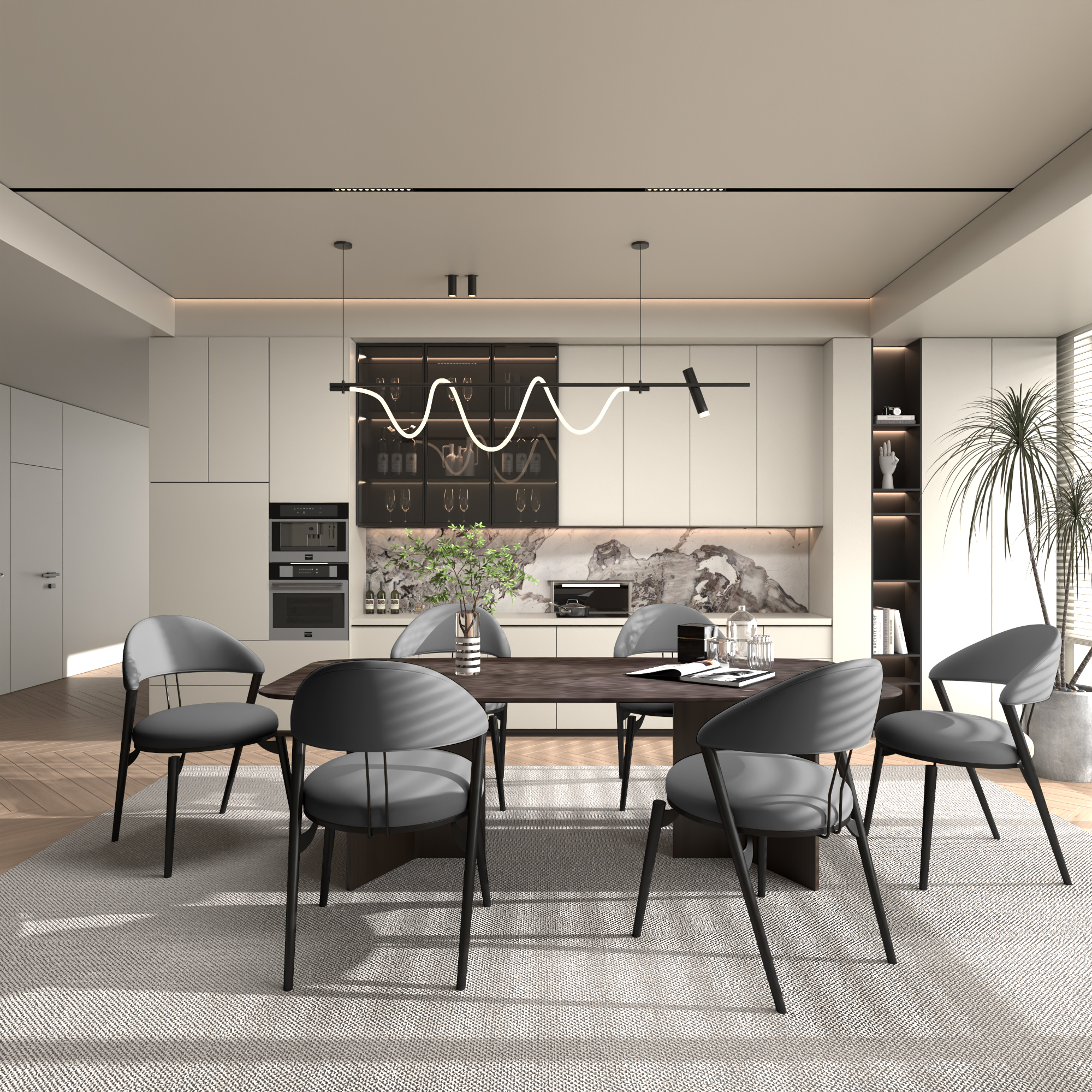 Super Crystal - Rectangular Table + 6 Dark Gray Chairs Tube Wall Thickness 1.2★★