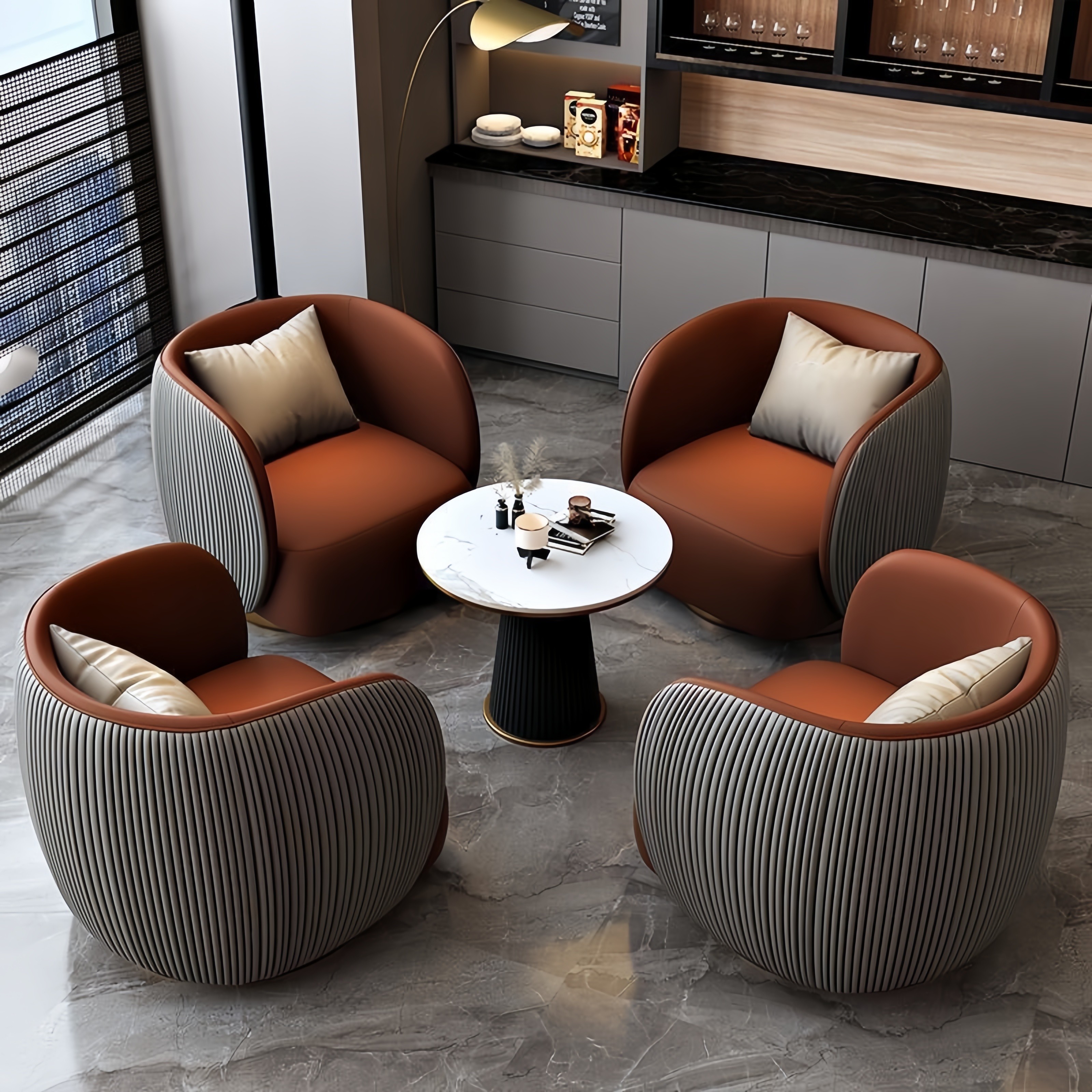 One Table and Four Chairs [Brown + Gray]