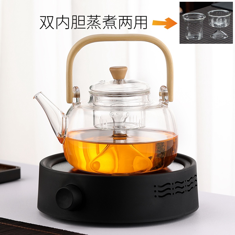Bamboo Handle Steaming Teapot, Model A, with Black Electric Ceramic Stove