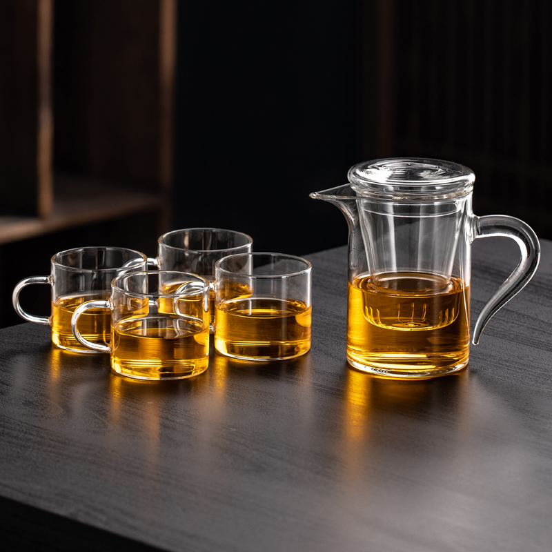 Transparent Handle Tea Cup + 4 Cups