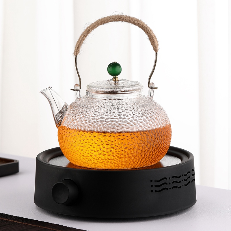 Copper Handle Green Bead Pot with Black Electric Ceramic Stove