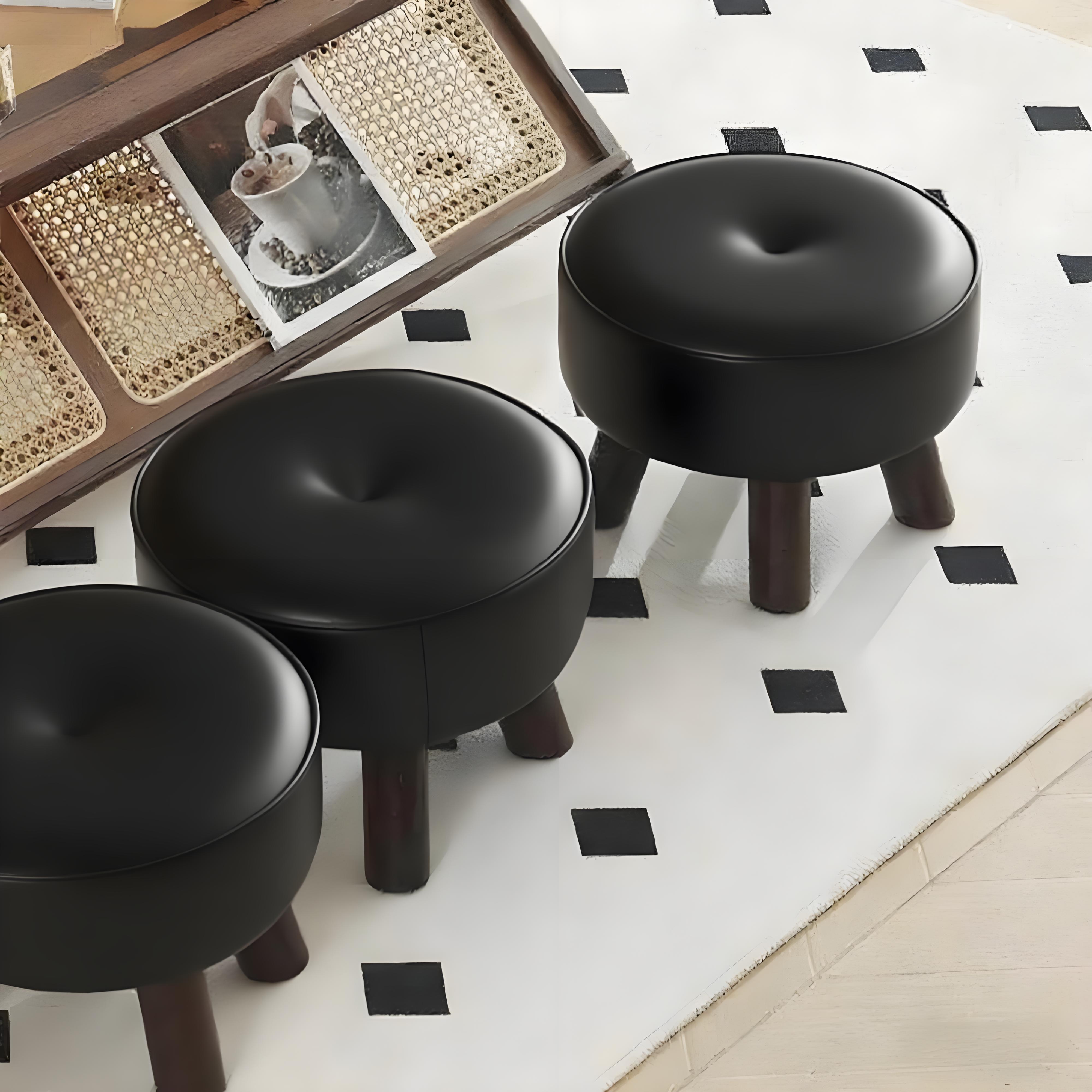 Gold Buckle Pumpkin Stool/Black Wax Leather/Large Size