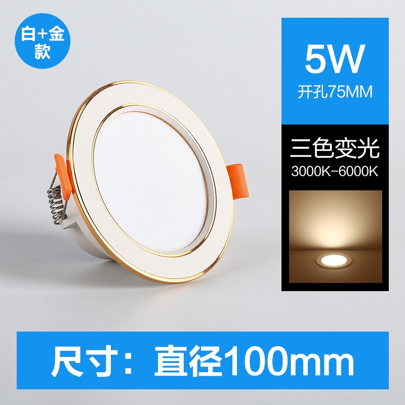 [HM-TD100]White + Gold-Three-Color Dimming 5W-Opening 75mm