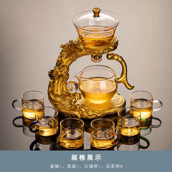 Transparent golden "Long Xiao Nine Days" automatic tea vessel+six -color cup
