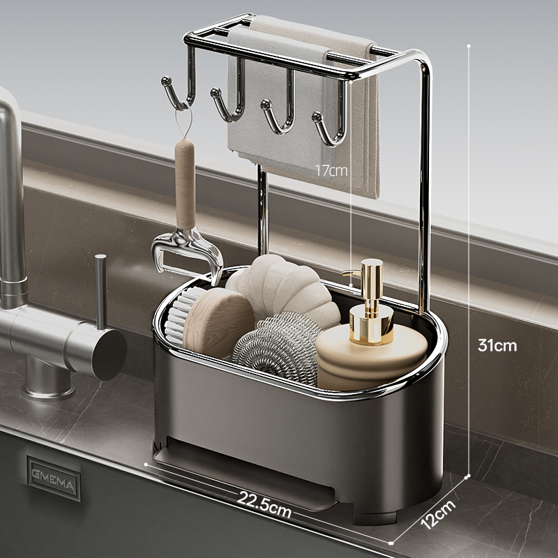 [Egg-Row Draining] Gun Grey + Cloth Rod + Positive Hook-Countertop 