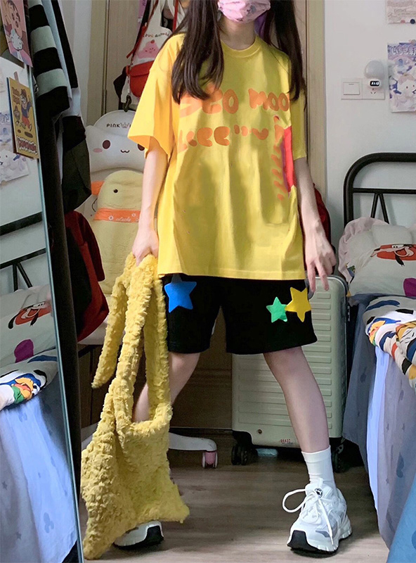 Yellow Top + Black Shorts