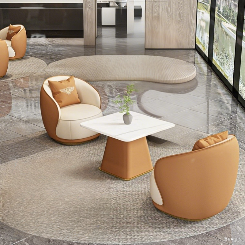 One Table and Two Chairs, Orange Color/High-Quality Cat Scratch Leather/Compensation for Damage
