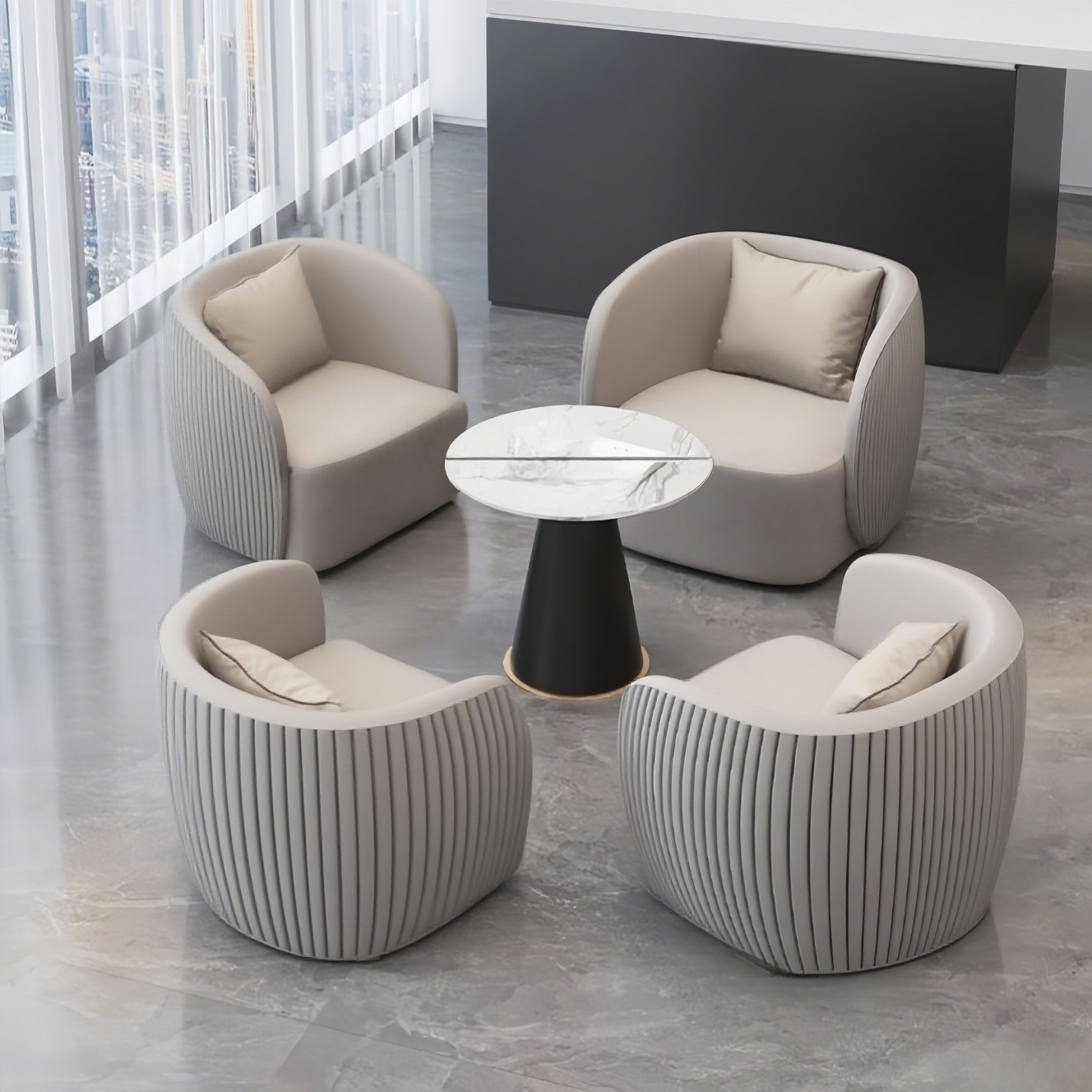 One Table and Four Chairs [Grey + Beige]