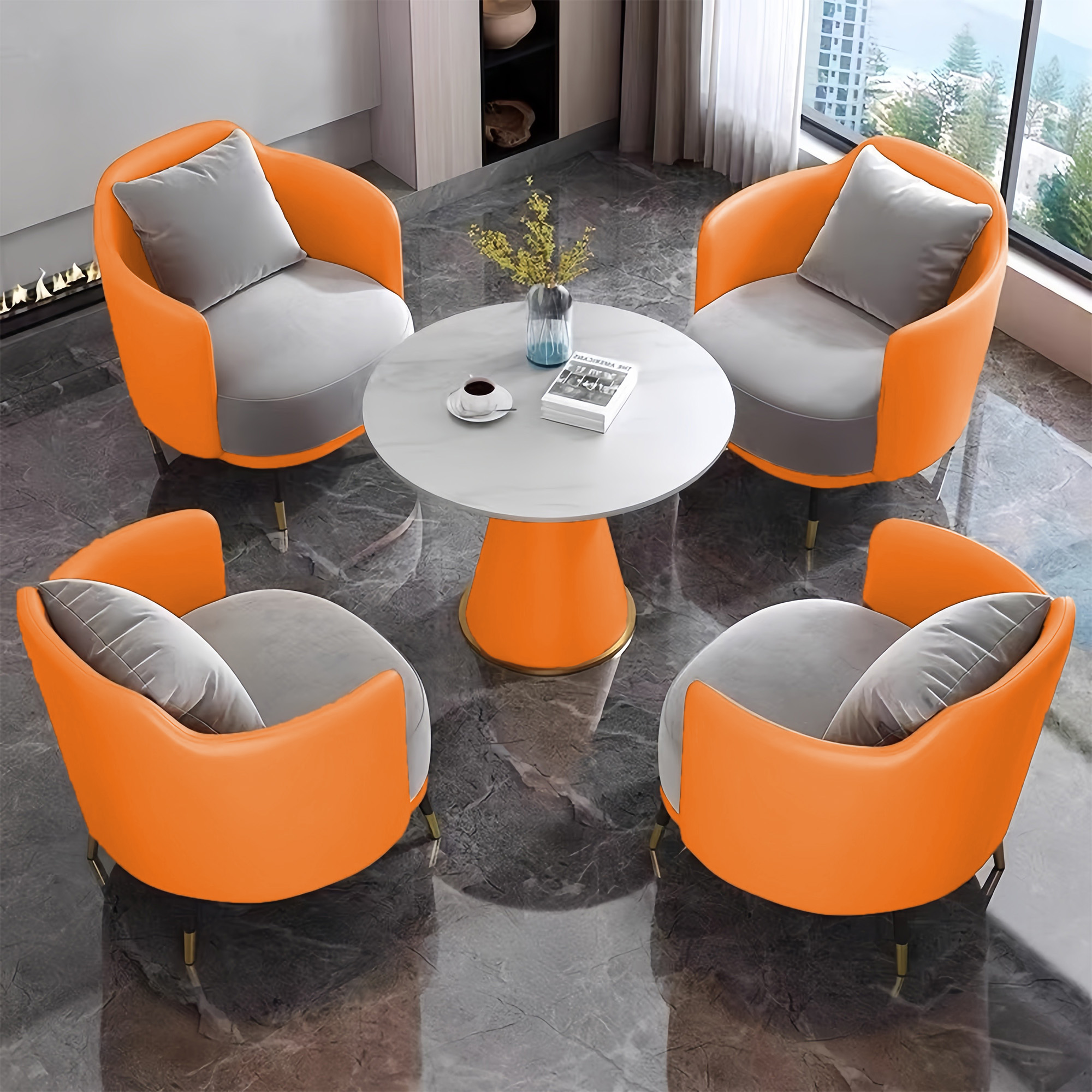 One Table and Four Chairs Orange