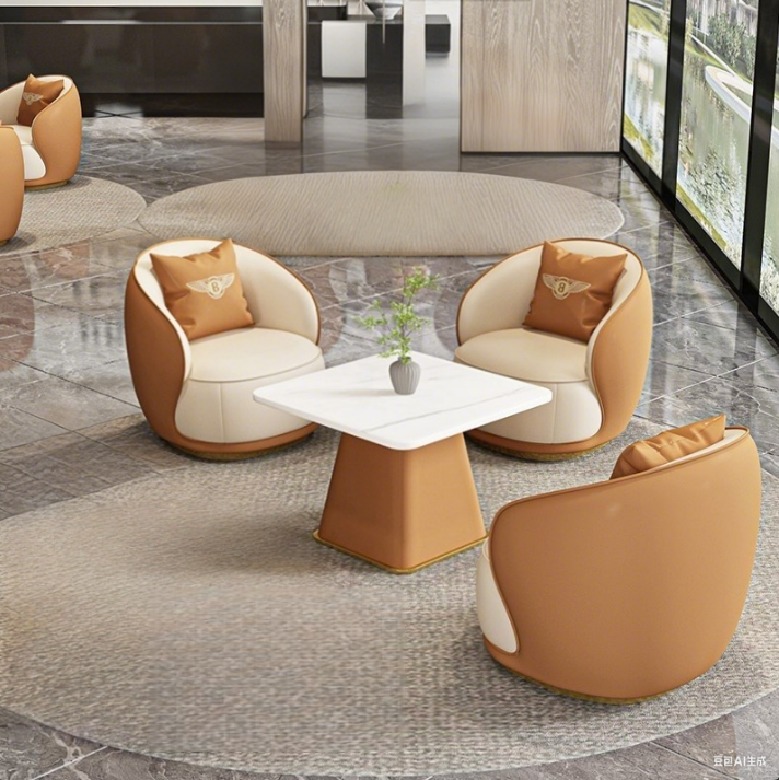 One Table and Three Chairs, Orange Color/High-Quality Cat Scratch Leather/Compensation for Damage