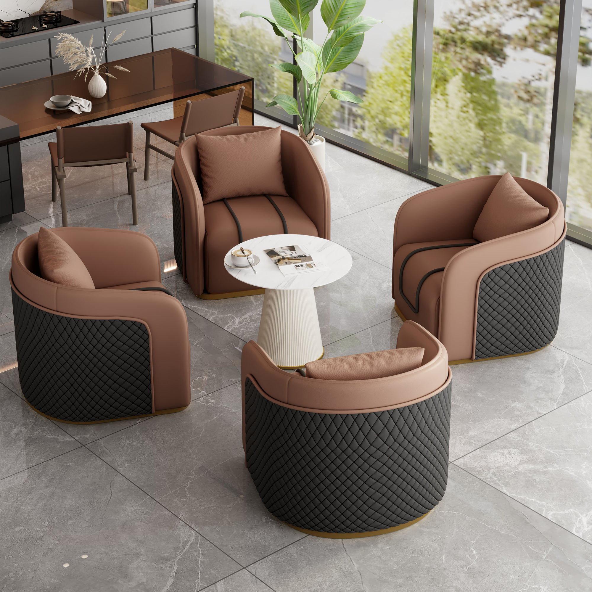 Brown Table and 4 Chairs [White Coffee Table]