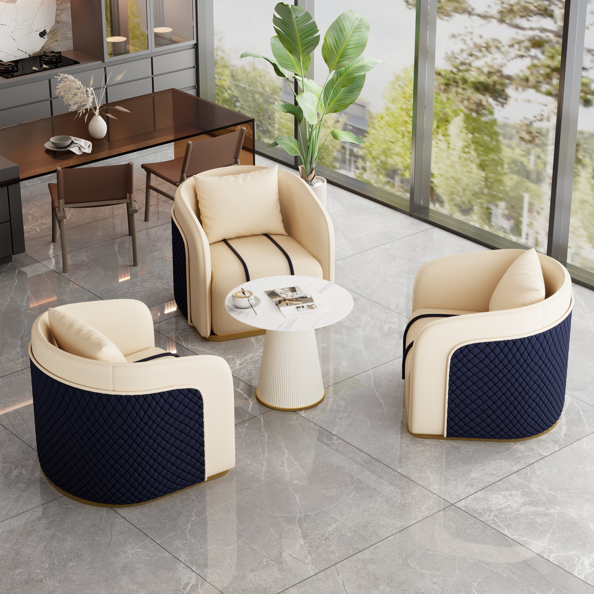 One Table and Three Chairs Off-White [White Coffee Table]