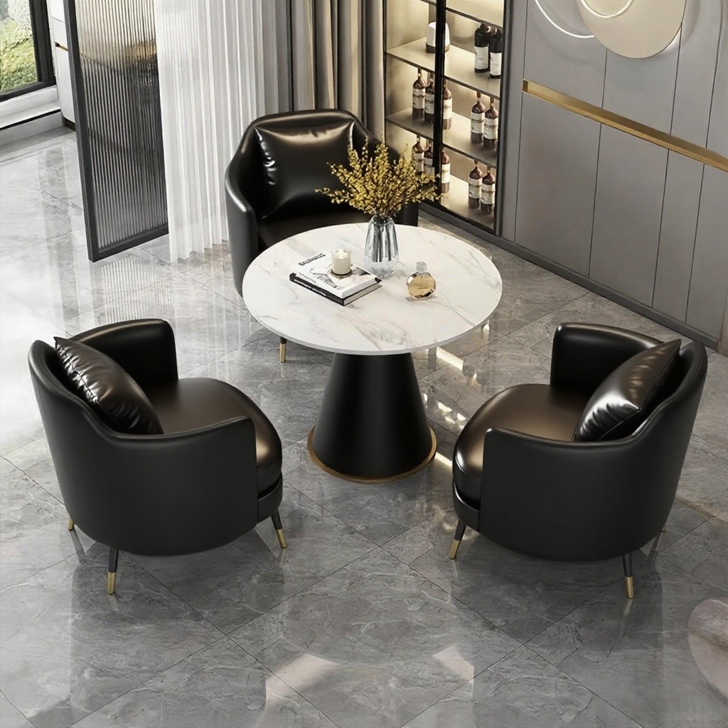 One Table and Three Chairs Black [Five-Year Warranty]