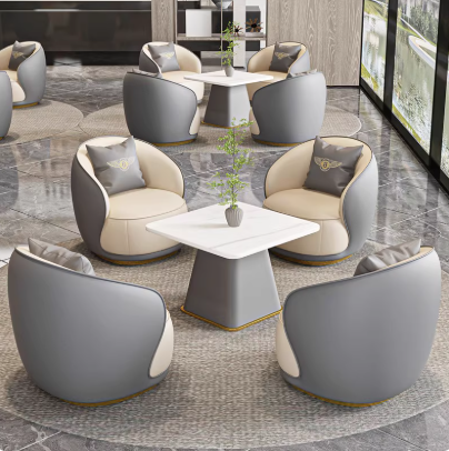 One Table and Four Chairs, Gray Color, Premium Cat-Scratch Resistant Leather, Damage Compensation Guaranteed