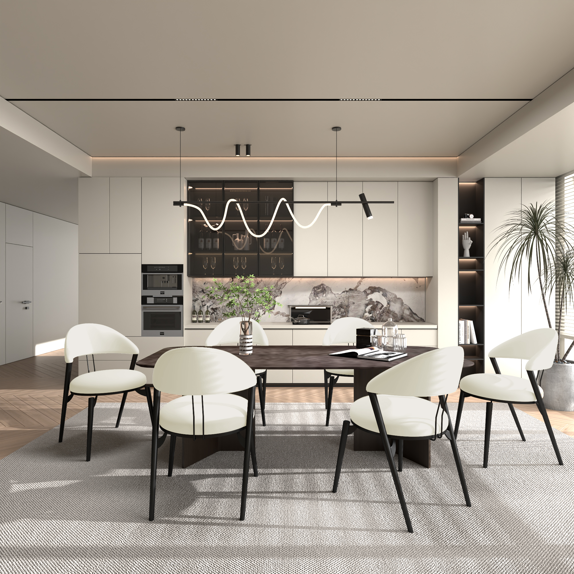 Super Crystal - Rectangular Table + 6 White Chairs Tube Wall Thickness 1.2★★