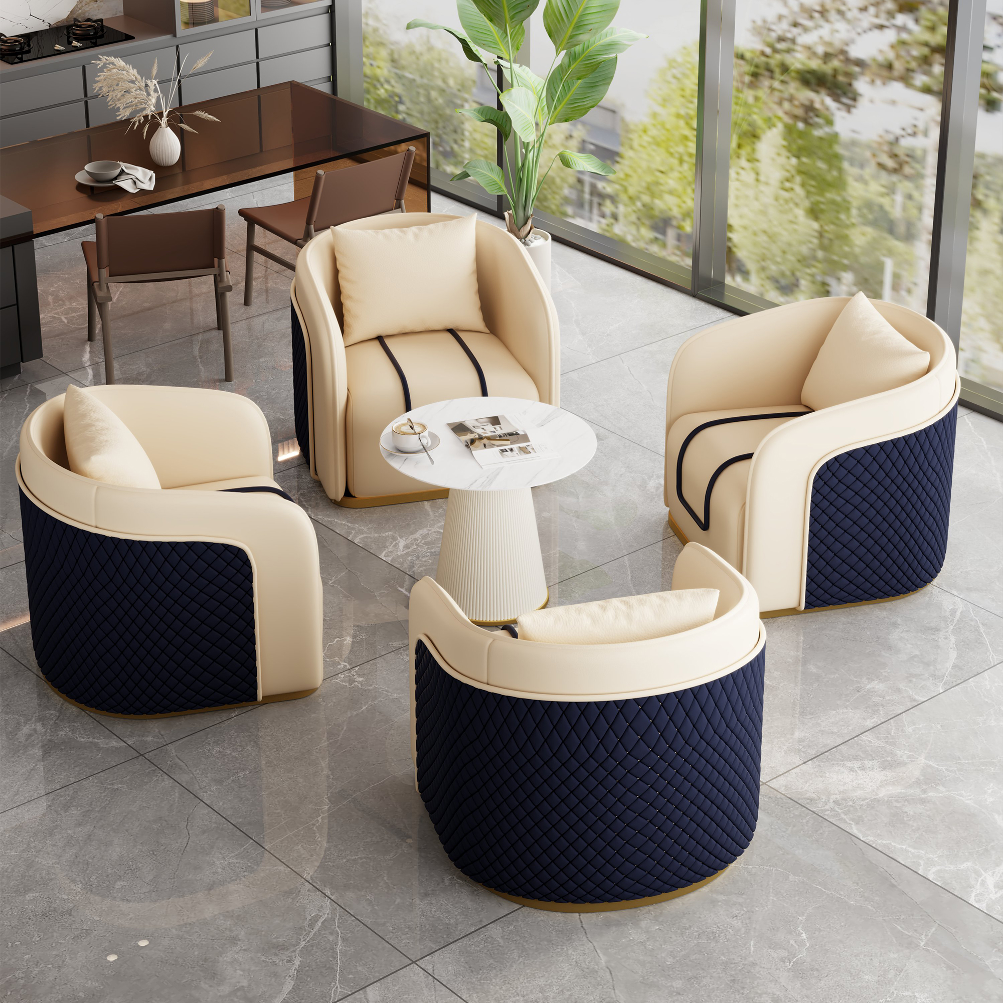 Off-White Table and 4 Chairs [White Coffee Table]