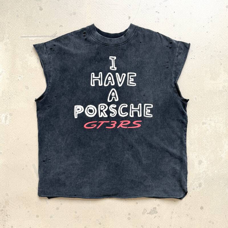 "Do You Have a Porsche Gt3Rs?" Limited Edition Washed Vintage American-Style Niche Loose-Cut Sleeveless T-Shirt