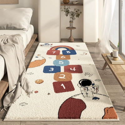 Children's Room Cartoon Master Bedside Carpet Long Strip Baby Anti-fall Thickened Bedroom Bedside Carpet Balcony Bay Window Mat (Car Carpet) - walking-in-the-starry-sky-point-plastic-bottom-sherpa-40120cm-environmentally-friendly-and-odor-free