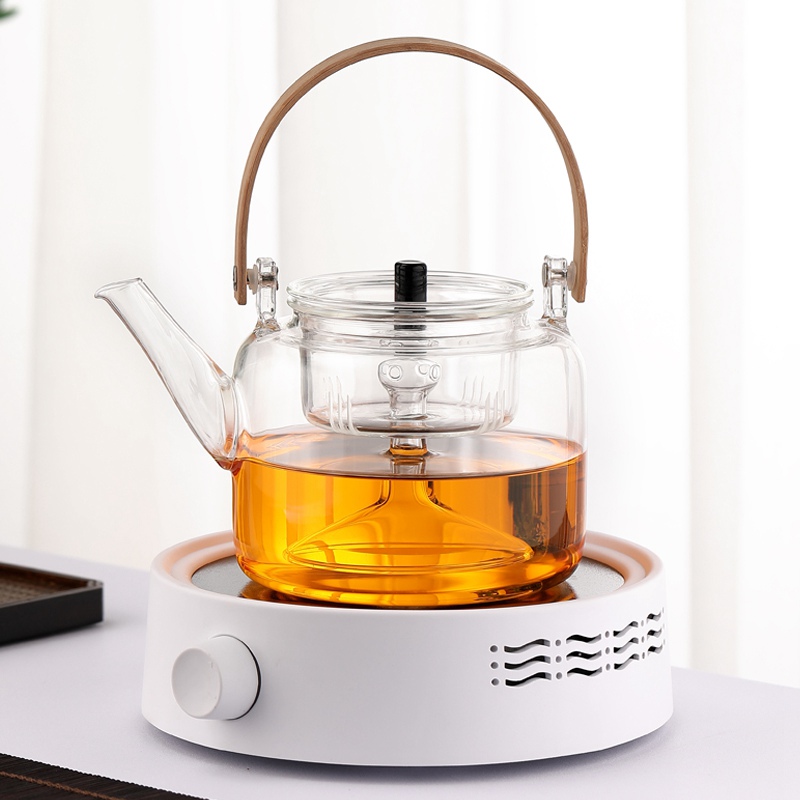 Bamboo Handle Steaming Teapot (Type B) with White Electric Ceramic Stove