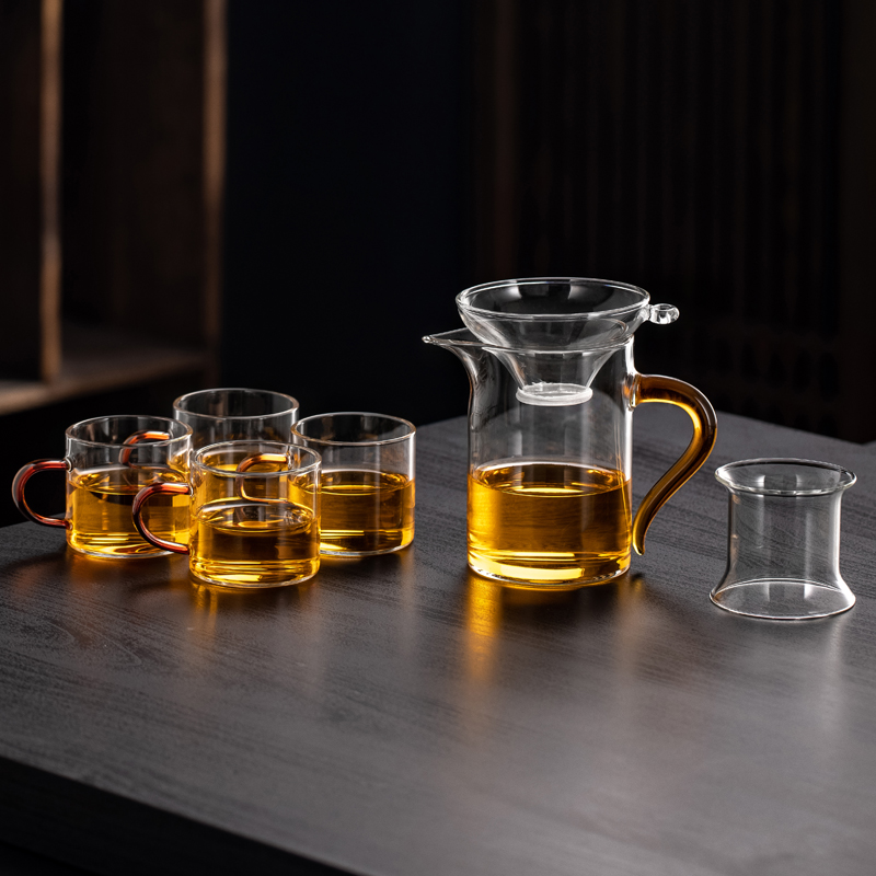 Fair Cup with Yellow Handle + Tea Drain + 4 Cups