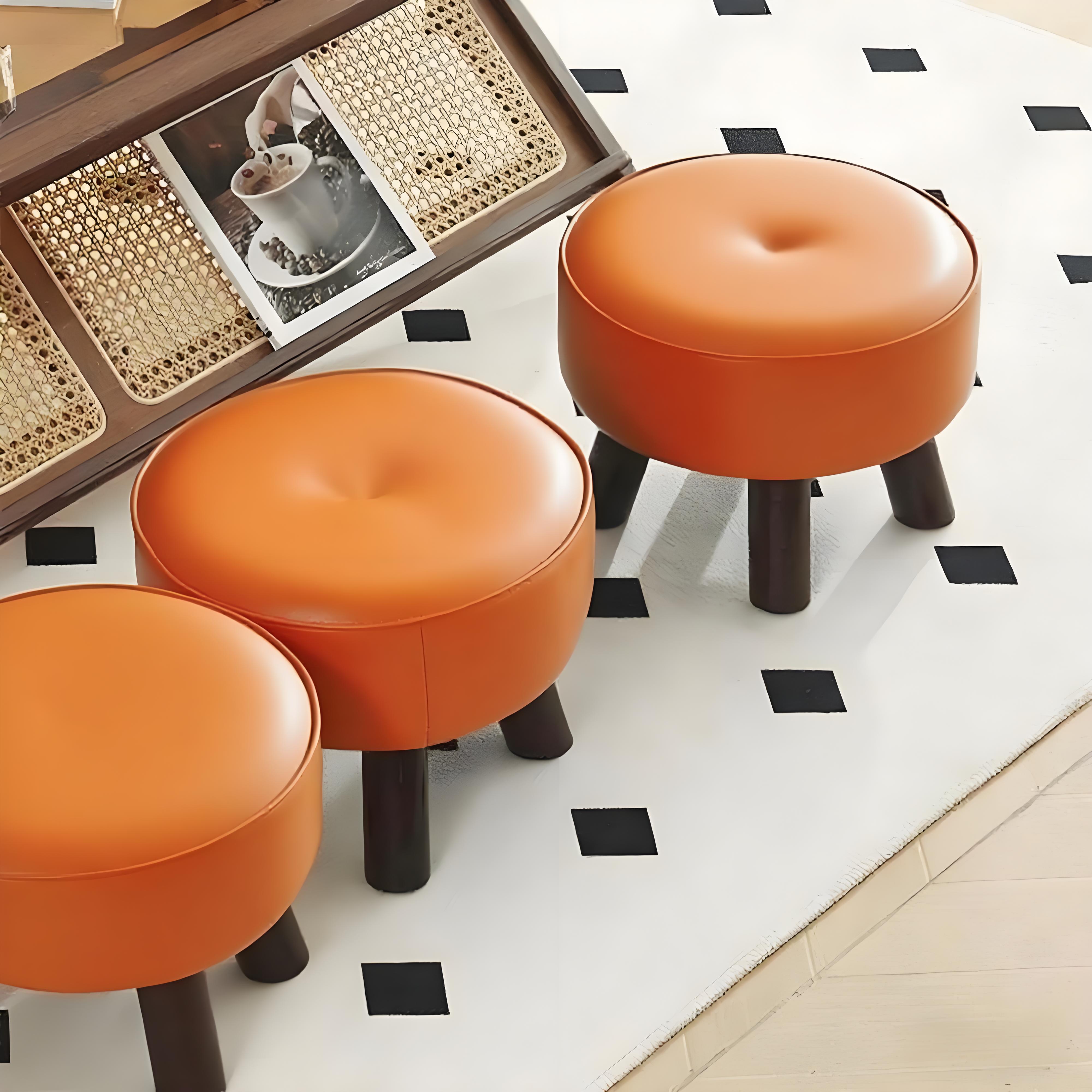 Gold Buckle Pumpkin Stool/Orange Wax Leather/Small Size