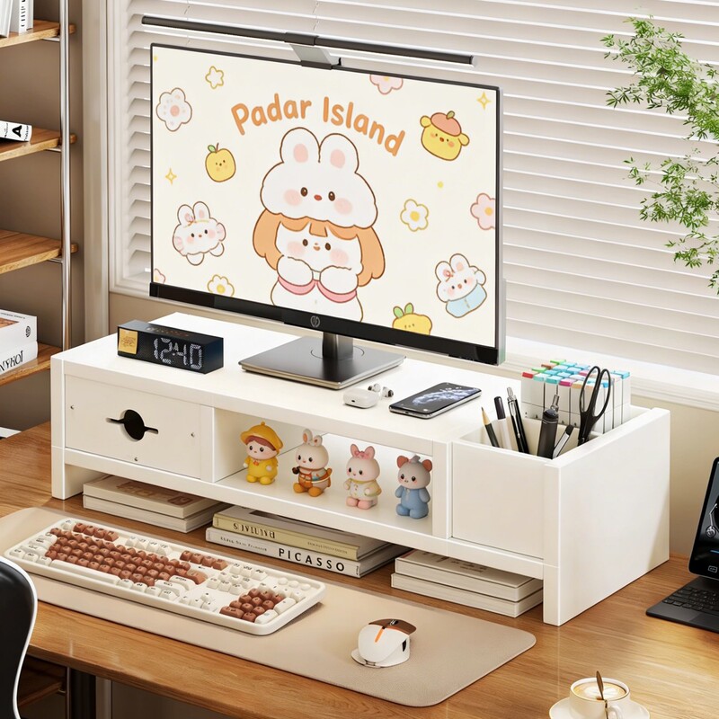 Desktop Computer Monitor Stand with Keyboard Tray and Drawer Storage for Office Desk Desktop Computer Monitor Stand with Keyboard Tray and Drawer Storage for Office Desk