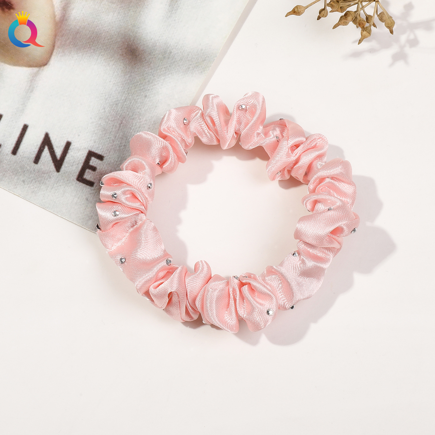 Satin Fine Diamond Hair Tie-Korean Powder