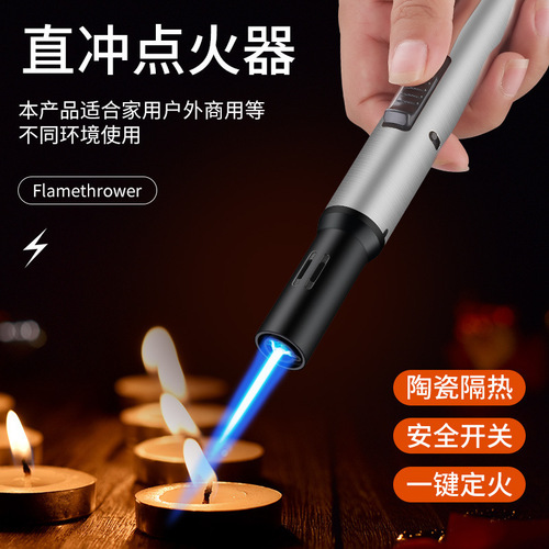 New Long Straight Jet Igniter Metal Windproof Cigar Outdoor Welding Tool Cross-border Hot Selling Igniter