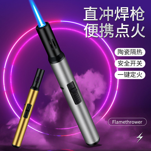 New Long Straight Jet Igniter Metal Windproof Cigar Outdoor Welding Tool Cross-border Hot Selling Igniter