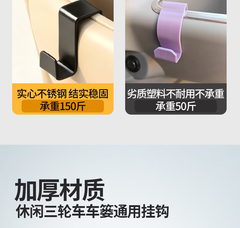 Universal Stainless Steel Car-Mounted Hook for Leisure Tricycles, Super Strong Load-Bearing, Thickened and Wear-Resistant, Front-Mounted Bag Storage Hook