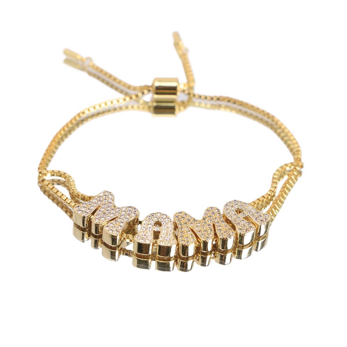 Mother'S Day Festival Letter Pattern Wholesale Jewelry Casual Glam Letter Copper Zircon Plating Box Chain Bracelets