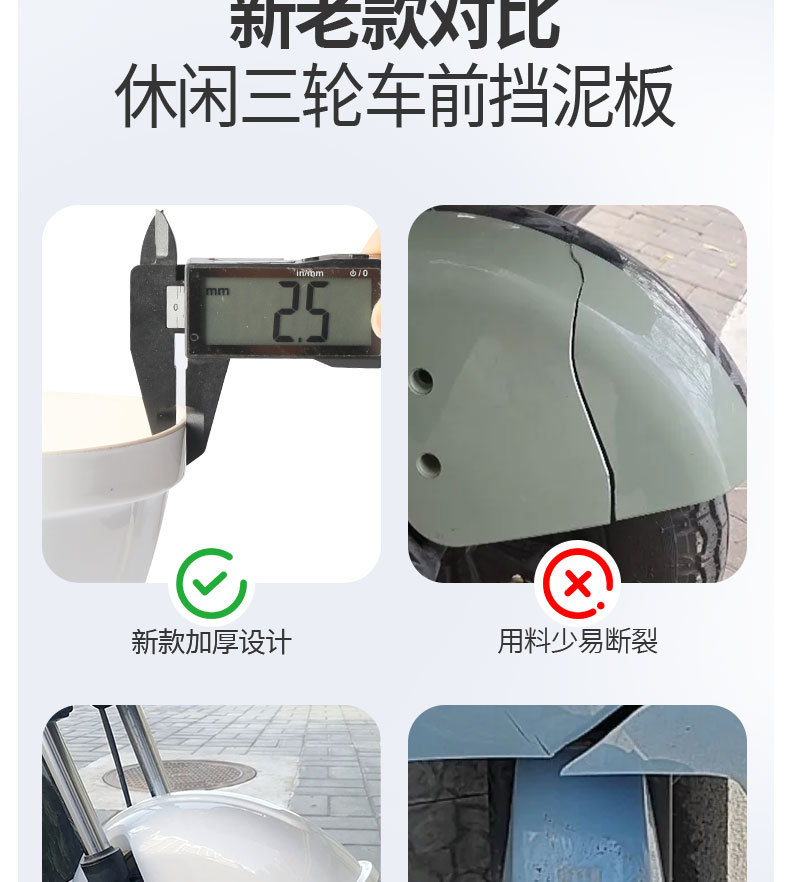 Electric tricycle front mudguard plastic water-blocking board, universal mudguard for leisure tricycles and elderly vehicles, water and mud protection