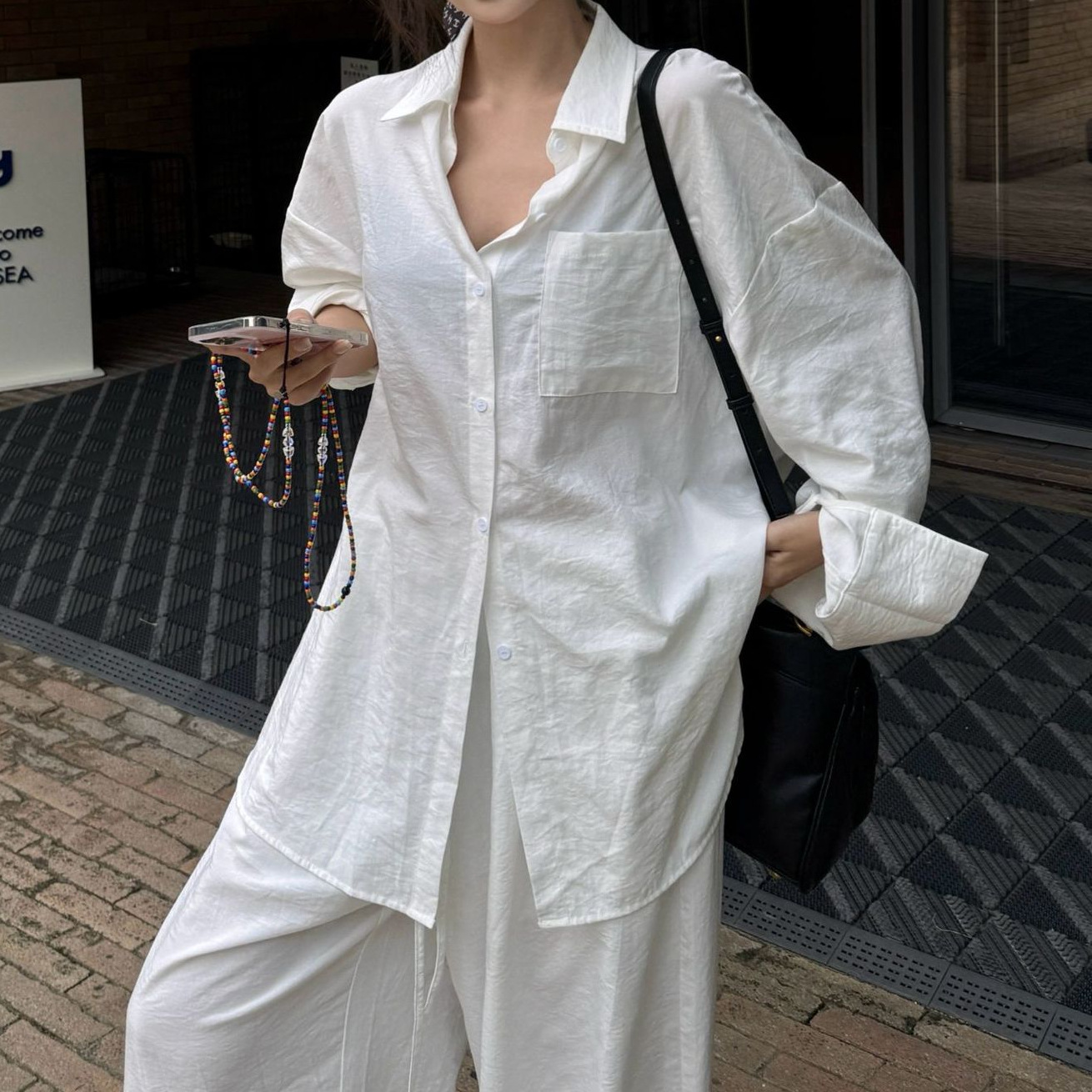 小众春夏韩版松弛感慵懒套装宽松休闲衬衫高腰系带阔腿裤老钱风-阿里巴巴