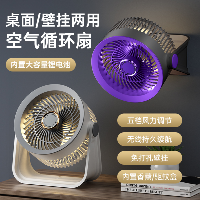 Selected USB air circulation fan for home use, portable mini fan with night light for outdoor camping, cross-border.