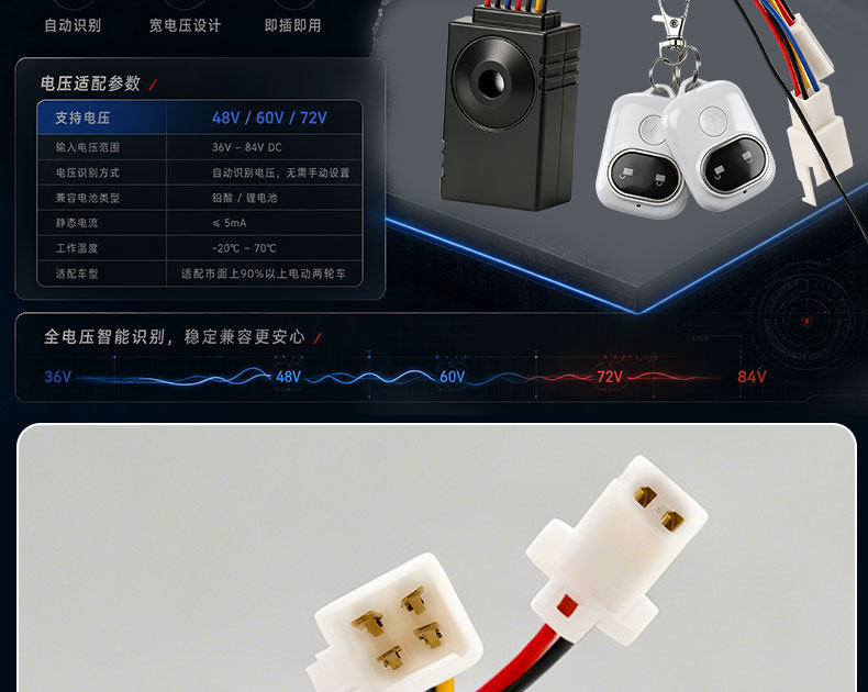 Electric Vehicle Panda-Style Anti-Theft Device, Universal Smart Sensor Anti-Theft Alarm for 48V-72V Electric Bikes