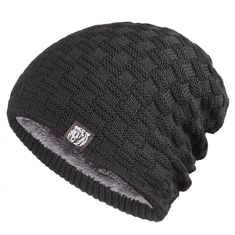 Unisex Winter men's personality tiger head pattern cloth label knitted hat outdoor warm and winterproof woolen hat_voghion.com
