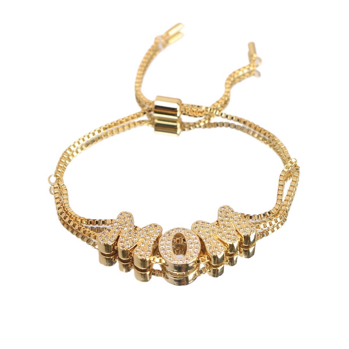 All Seasons Season Unisex Gender Wholesale Jewelry Casual Glam Letter Copper Zircon Plating Box Chain Bracelets